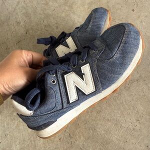 New Balance Blue Denim Sneakers with White and Brown Accents